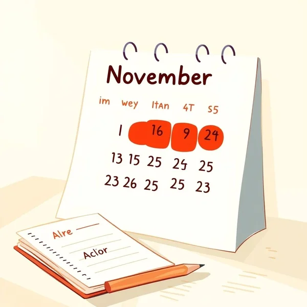 A calendar showing the end of November, illustrating the phrase "in late November"