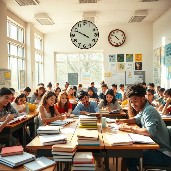 Students studying at a library before next class