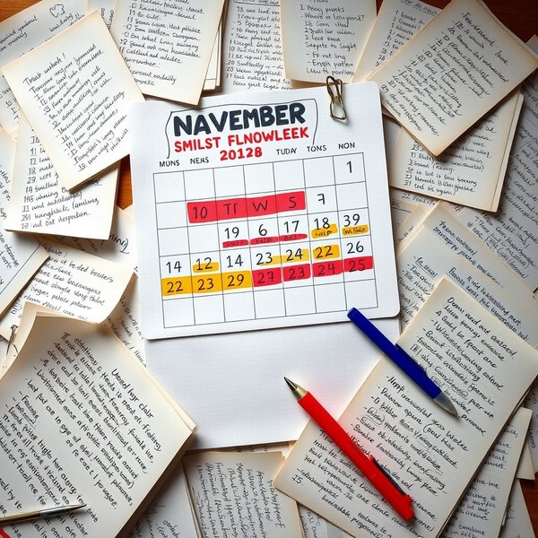 A calendar showing the end of November, illustrating the phrase "in late November"