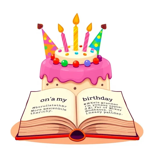 A birthday cake and party decorations to illustrate the phrase "on my birthday"