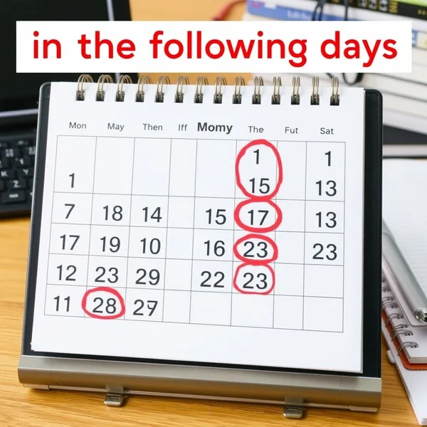 Image of a calendar with several days circled to show the meaning of 'in the following days'