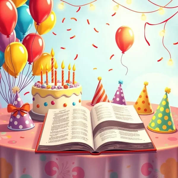A birthday cake and party decorations to illustrate the phrase "on my birthday"