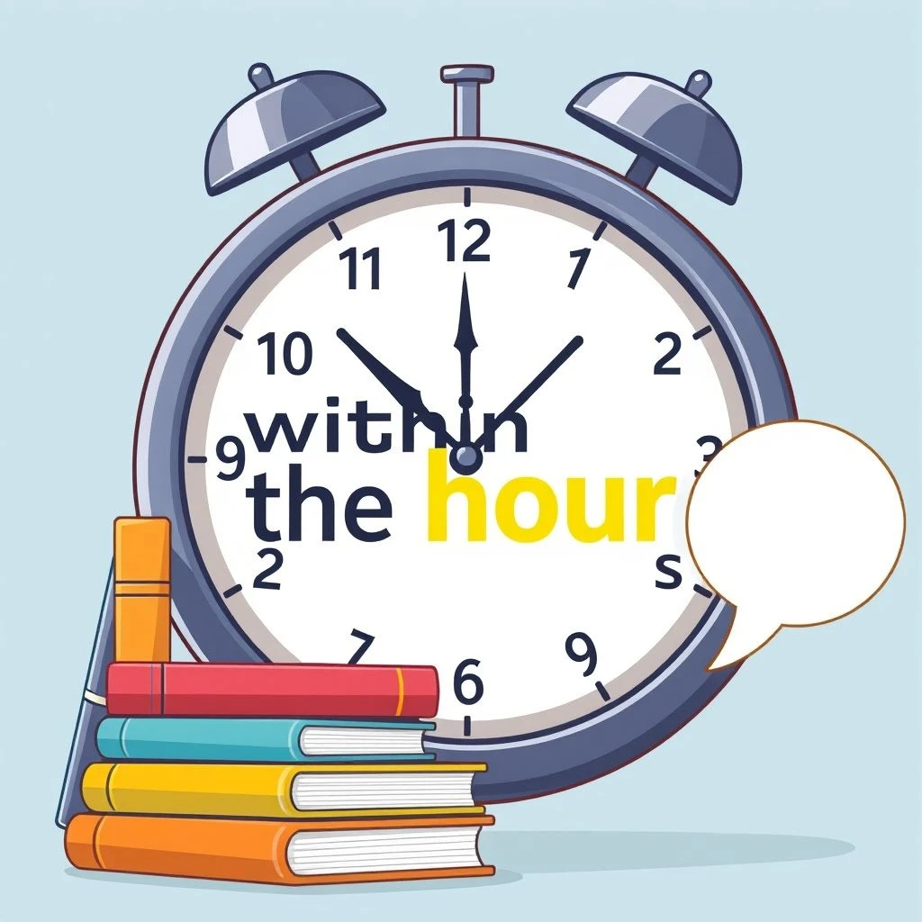Cómo usar within the hour en inglés: Significado y ejemplos prácticos