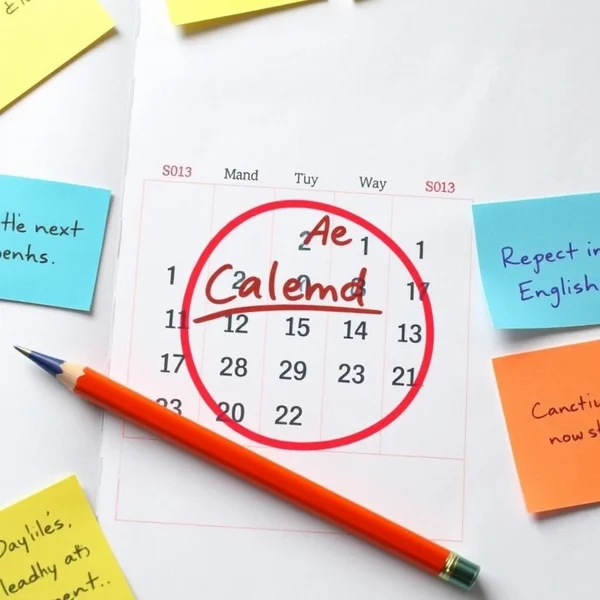 Imagem de um calendário com um prazo marcado para by the end of next month