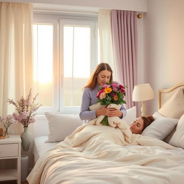 Image: A person comforting someone during her illness, illustrating support and care during a difficult time.