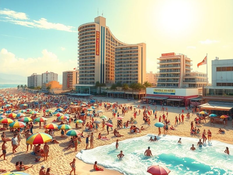 Image of a busy beach or tourist spot during peak season