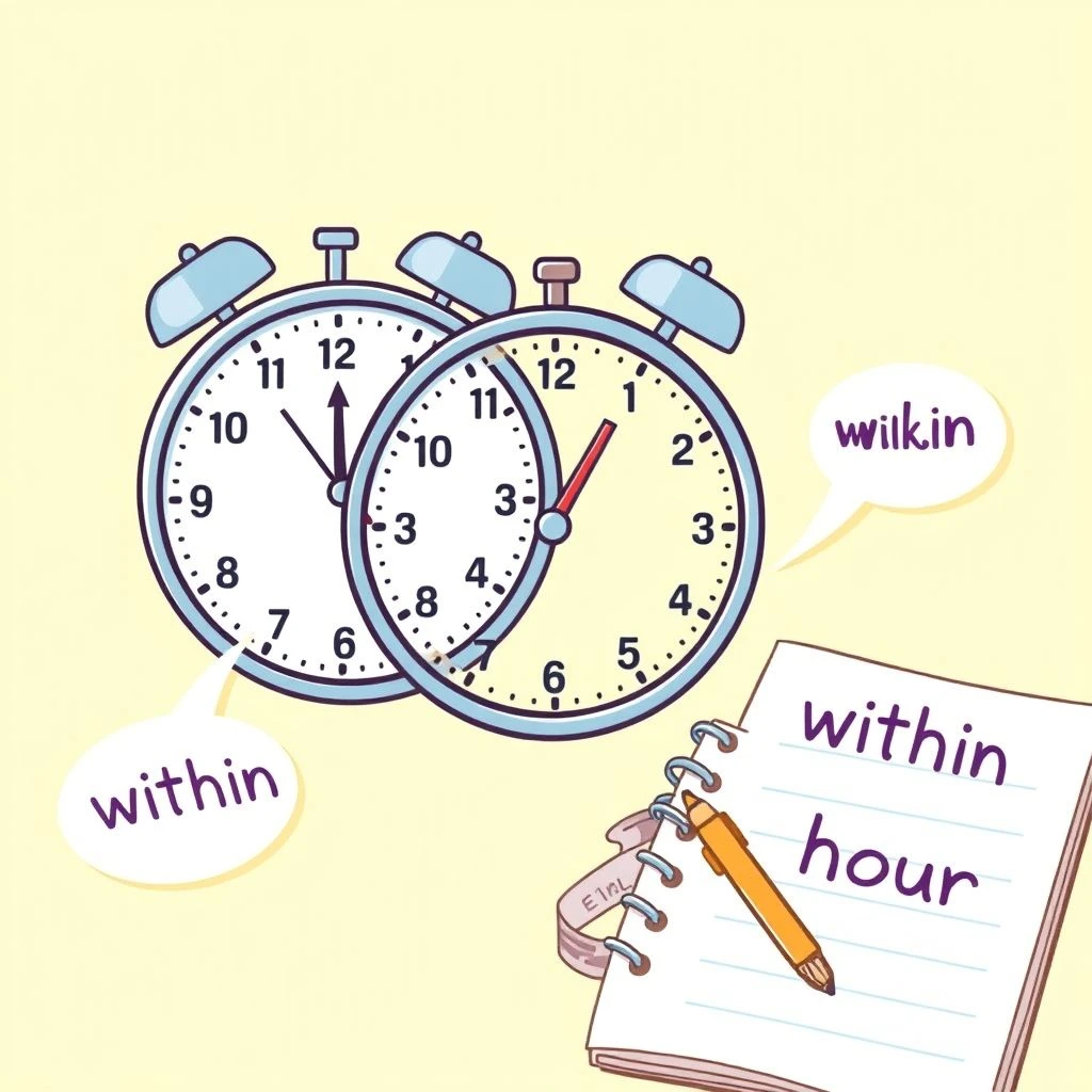 كيفية استخدام within the hour في الإنجليزية المعنى والأمثلة وتوضيح الفروقات