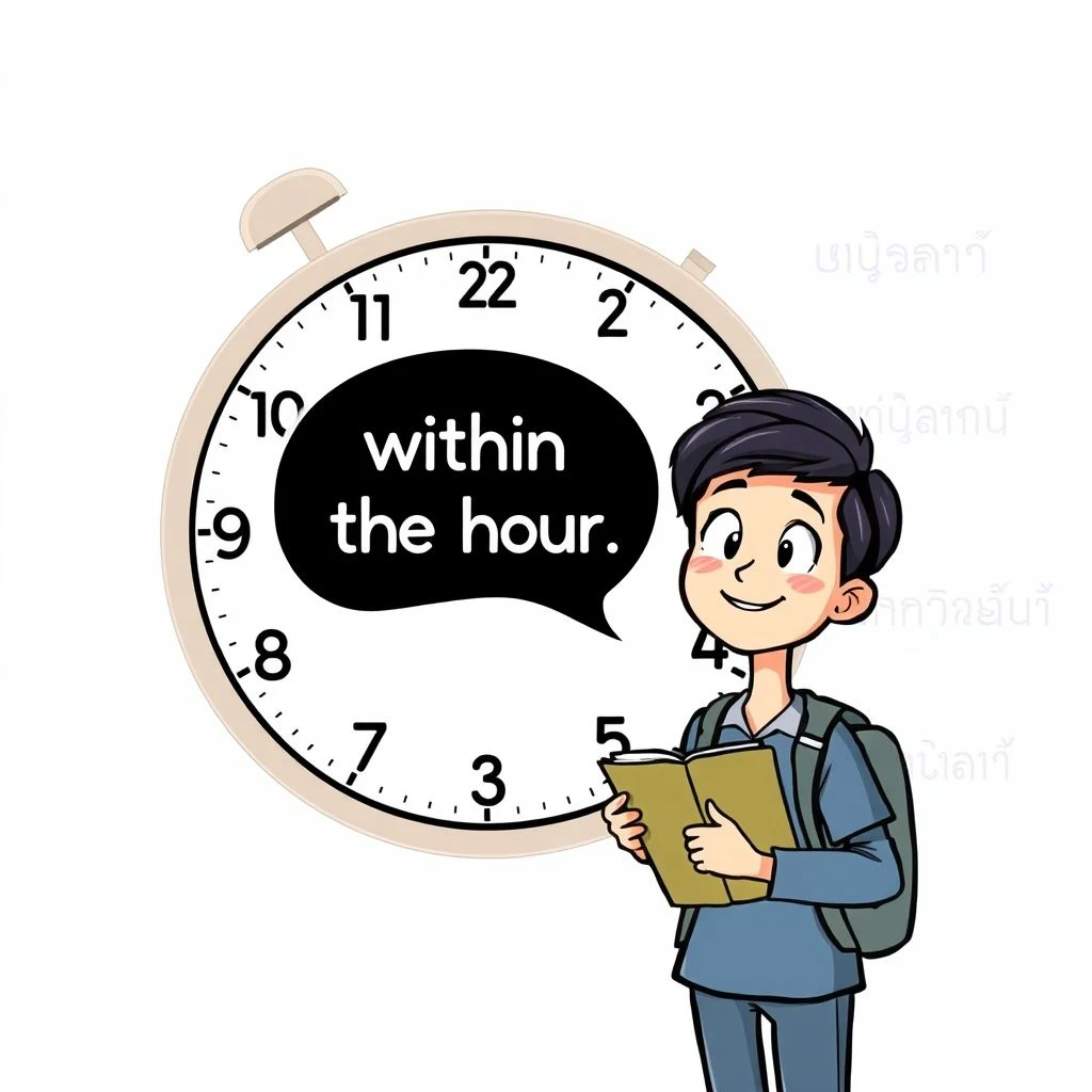 วิธีใช้ within the hour ในภาษาอังกฤษ ความหมายและประโยคตัวอย่าง