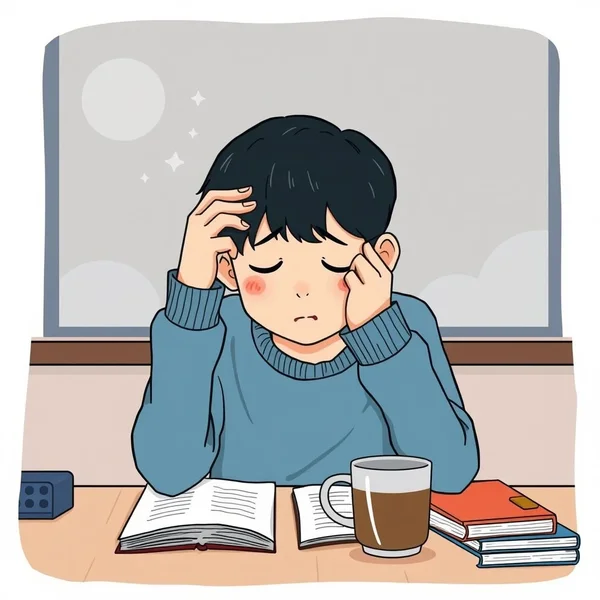 Image of a tired person after a sleepless night