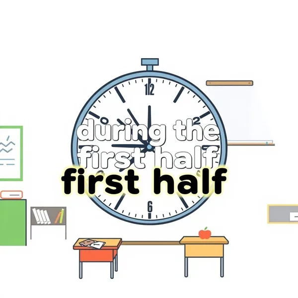 Imagen de un reloj o partido, con "during the first half" resaltado.