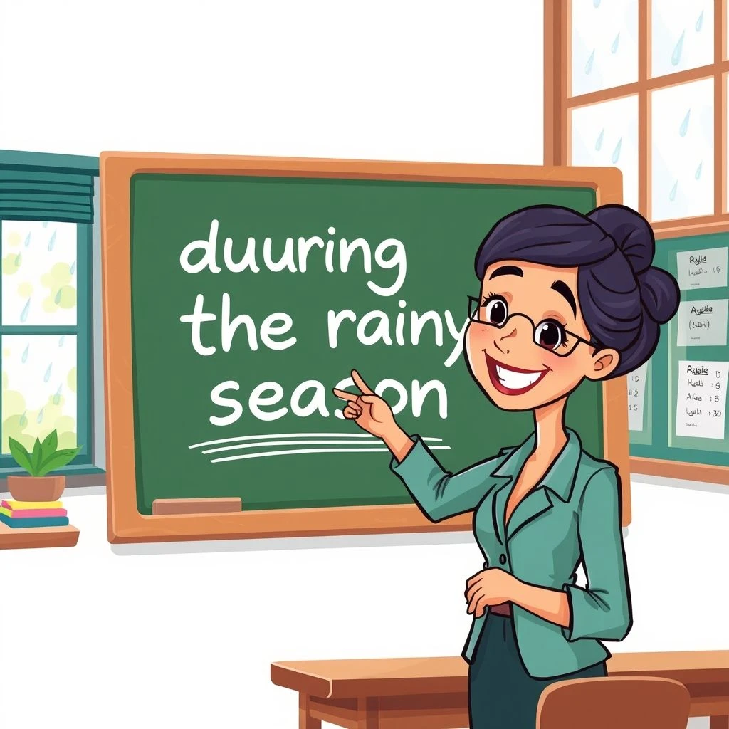 إتقان استخدام during the rainy season وتعلم قواعدها للجمل الدقيقة