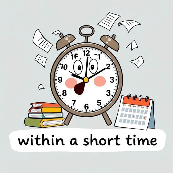 Image of a clock indicating time or fast progress with the text "within a short time"