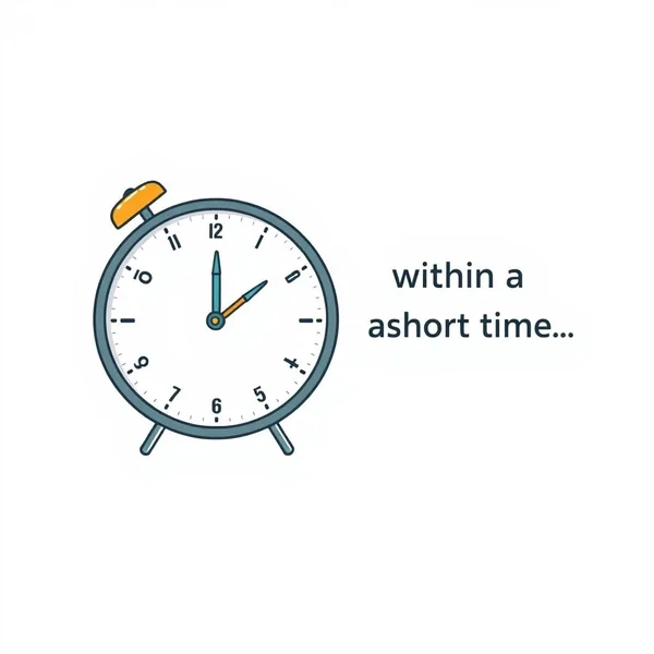 Image of a clock indicating time or fast progress with the text "within a short time"