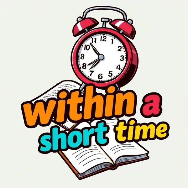 Image of a clock indicating time or fast progress with the text "within a short time"