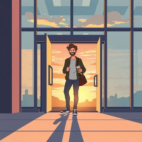 After work - a person leaving the office to relax