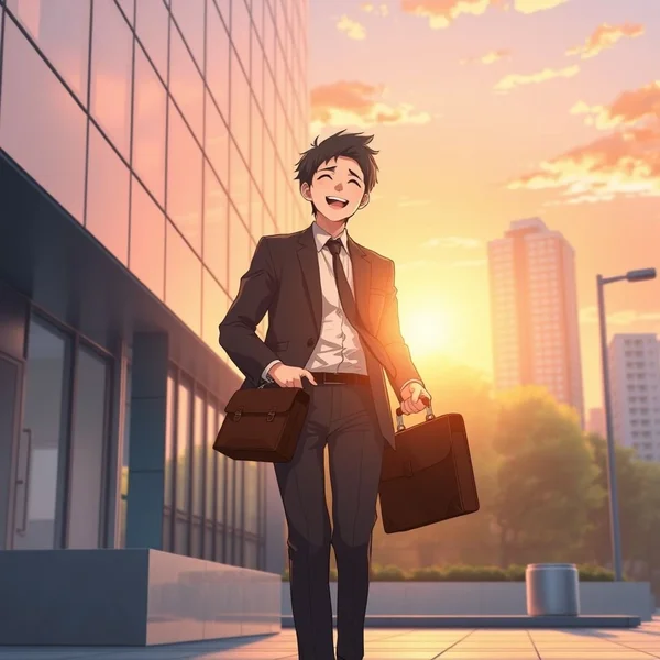 After work - a person leaving the office to relax