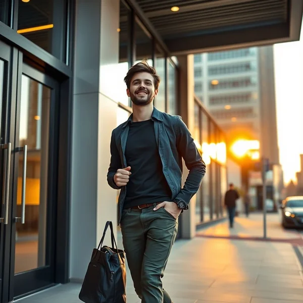 After work - a person leaving the office to relax