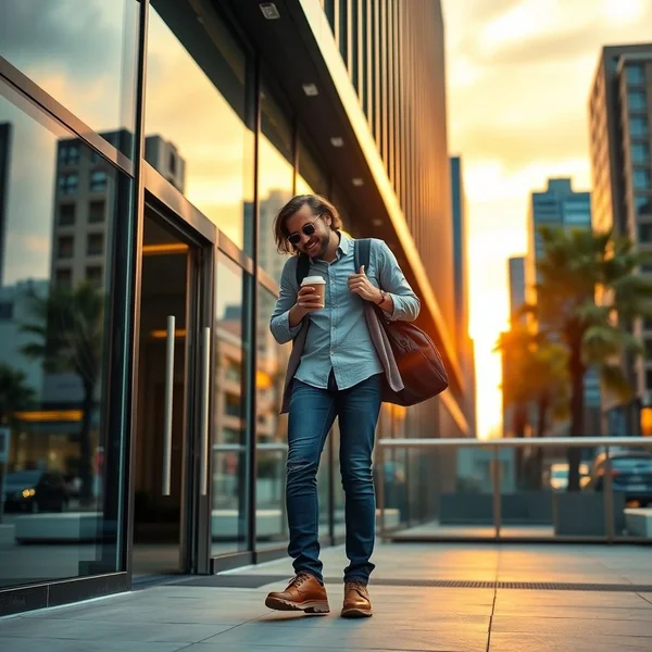 After work - a person leaving the office to relax
