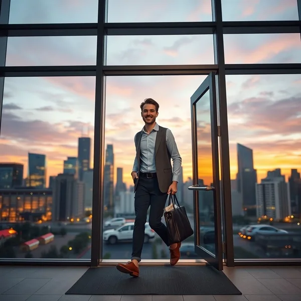 After work - a person leaving the office to relax