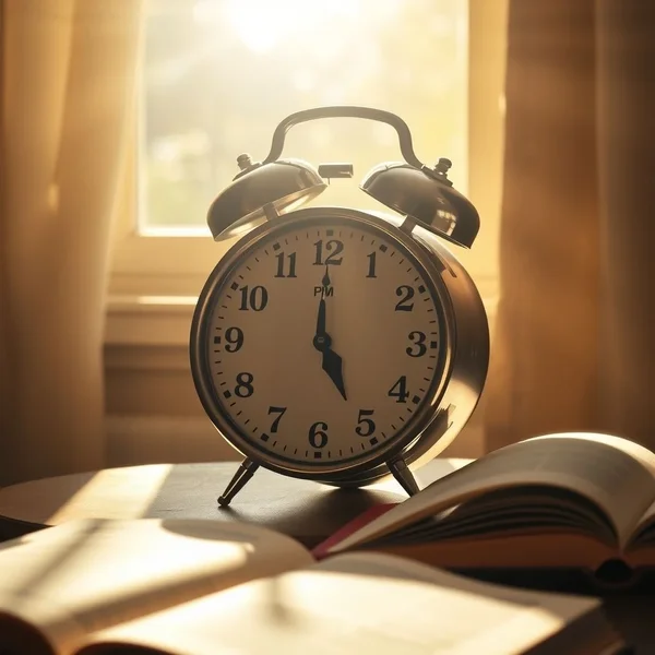 A clock showing 12:00 PM to illustrate the meaning of at noon