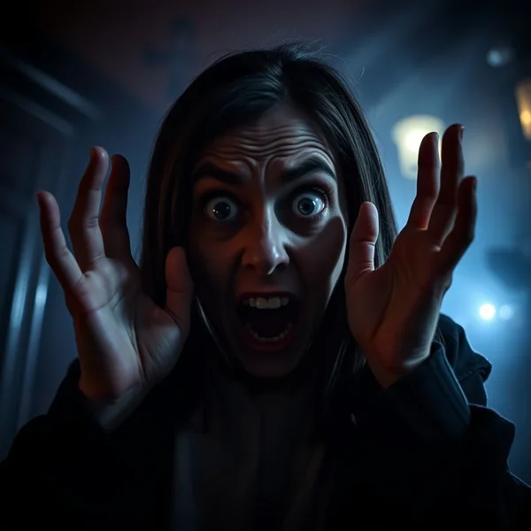 شخص يبدو عليه الرعب الشديد أثناء مشاهدة فيلم مخيف