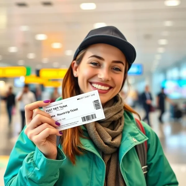 A graphic showing a round-trip ticket for travel.