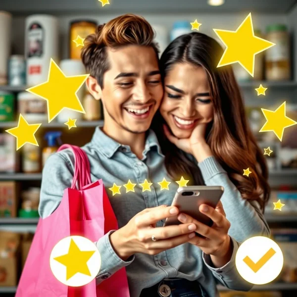 Een persoon die online reviews leest op een smartphone voordat hij een aankoop doet