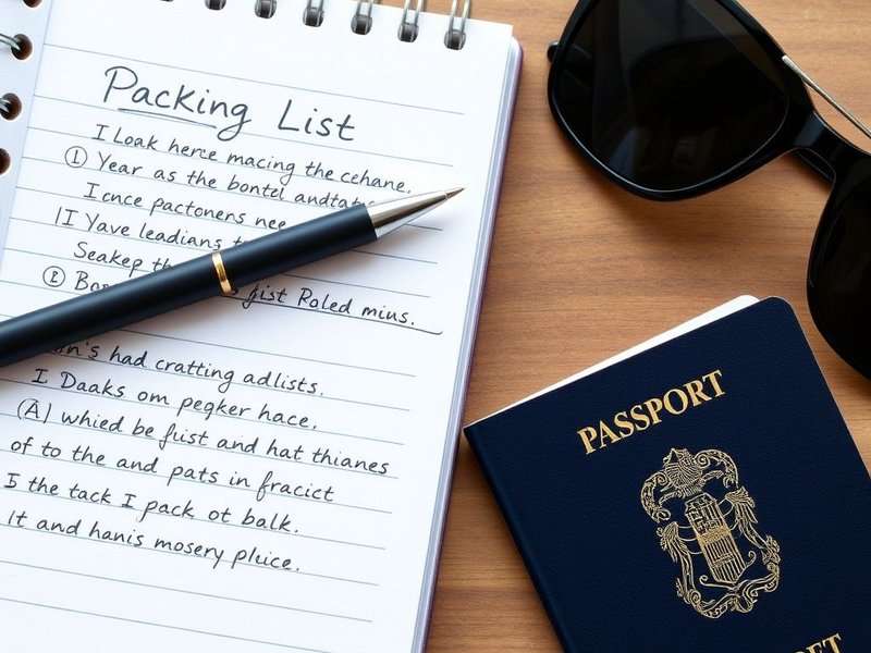 Een afbeelding van een reissuitcase naast een packing list