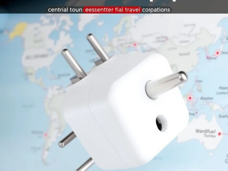 Een afbeelding van een travel adapter voor internationaal gebruik