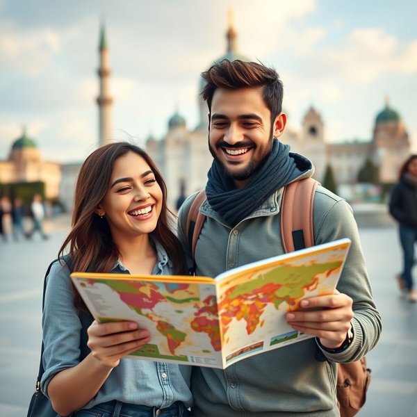 Uma pessoa olhando uma travel itinerary em um tablet