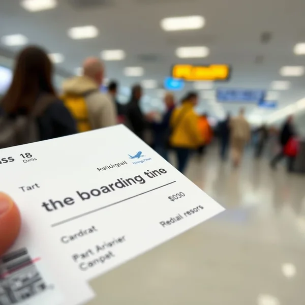 Un passeggero che guarda il suo pass di imbarco per trovare the boarding time