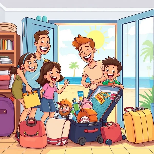 Planificando a family vacation con un mapa y juguetes