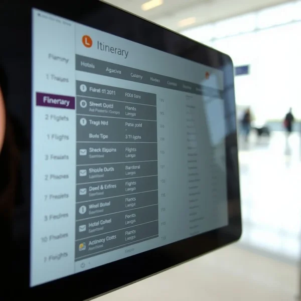 Une personne regardant un travel itinerary sur une tablette