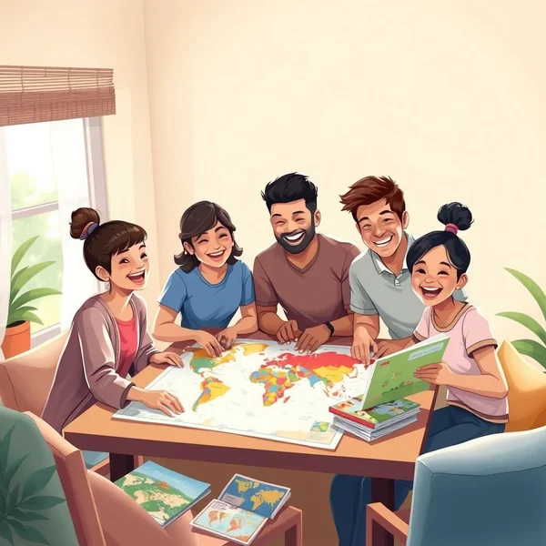 Planning a family vacation with a map and toys
