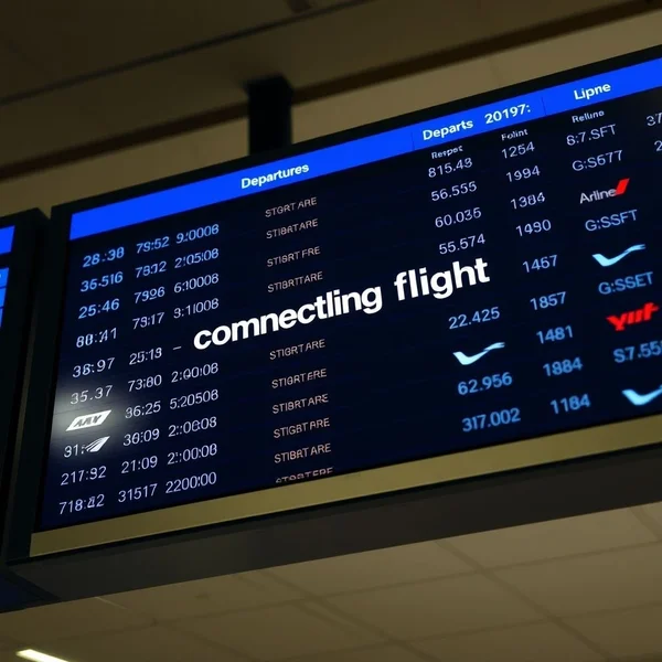 Um painel de embarque de aeroporto mostrando um connecting flight