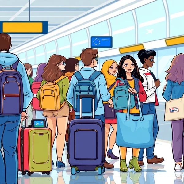 여행용 다양한 종류의 hand luggage를 보여주는 이미지