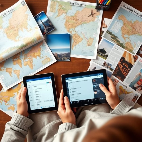 Một người đang xem một travel itinerary trên máy tính bảng