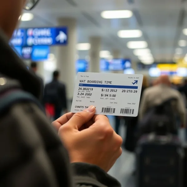 Bir yolcu, boarding passine bakarken boarding time'ı bulmaya çalışıyor