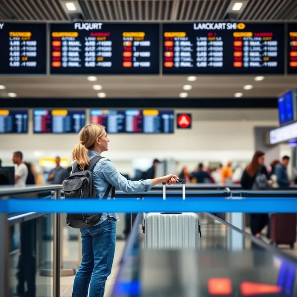 Bir yolcunun havaalanı gişesinde checked luggage’ını teslim etmesi