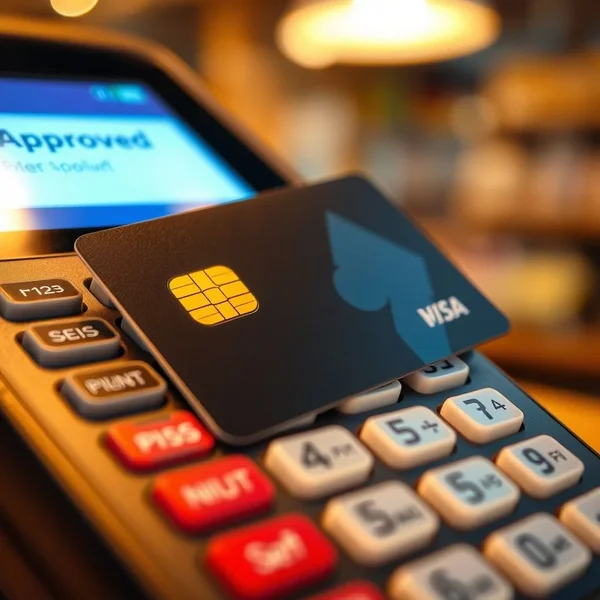 Ilustrasi sebuah debit card yang menunjukkan chip dan angka