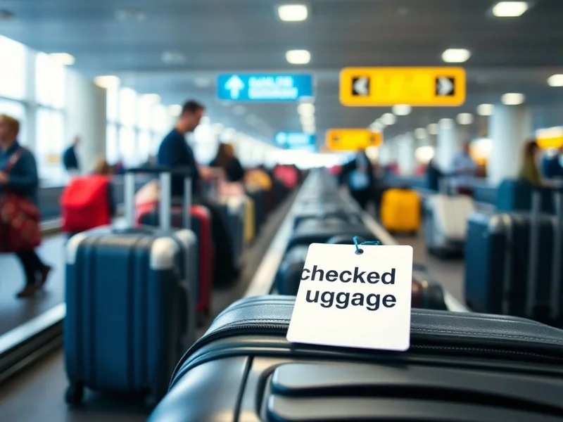 Seorang pelancong menyerahkan checked luggage mereka di konter bandara