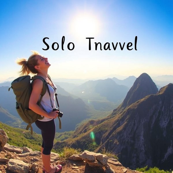 Изображение человека, наслаждающегося a solo trip, смотрящего на карту на фоне живописной природы.