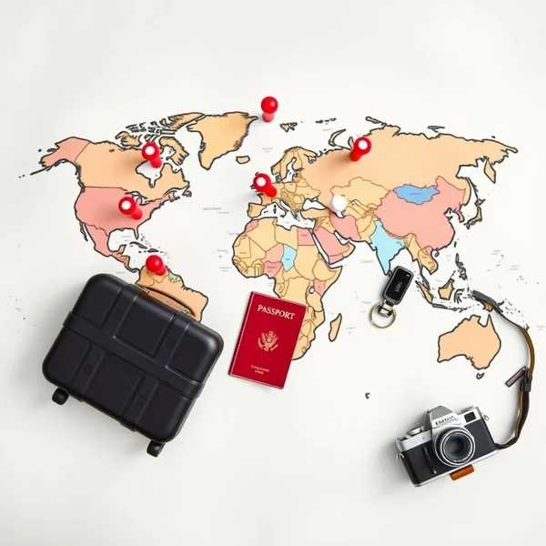 Карта мира с отметками различных мест, иллюстрирующая концепцию a travel destination