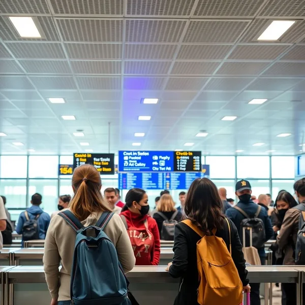 An illustration of the check-in counter at an airport.