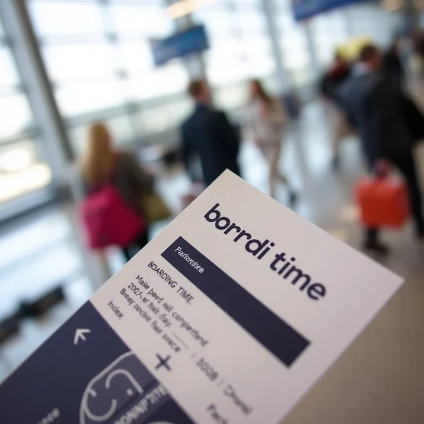 Ein Passagier schaut auf seine Bordkarte, um die boarding time zu finden