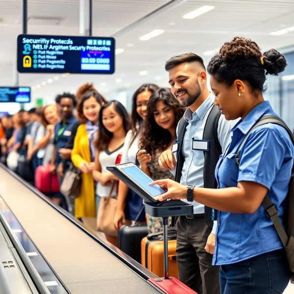 Illustration of an airport security check