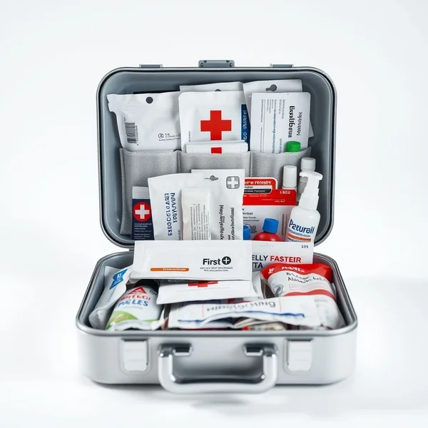 A person organizing a first-aid kit to be prepared for an emergency