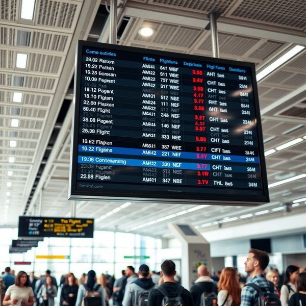 An airport departure board showing a connecting flight
