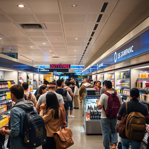 Um viajante olhando itens em uma duty-free shop