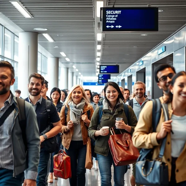 Passageiros passando por a security screening no aeroporto